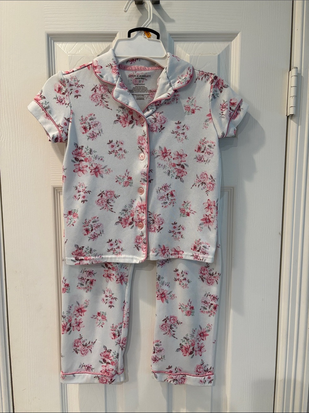Laura Ashley White and Pink Floral Short-Sleeve Pajama Set - Size 5